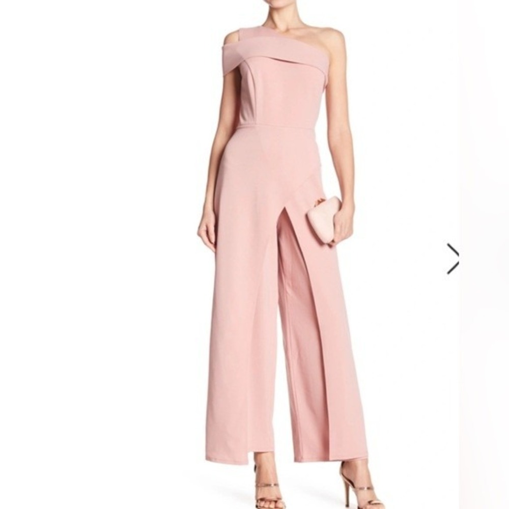 MARINA women's blush one shoulder pink pastel 12 formal jumpsuit romper NWT 12